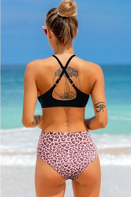 Kamoni Schwarzer Leopard Druck Verknotet Bikini
